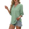 imageXIEERDUO Blouses for Women Dressy Casual 34 Length Sleeve Womens Tops V Neck T Shirts with Smocked CuffsCpea Green