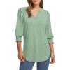 imageXIEERDUO Blouses for Women Dressy Casual 34 Length Sleeve Womens Tops V Neck T Shirts with Smocked CuffsCpea Green