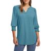 imageXIEERDUO Blouses for Women Dressy Casual 34 Length Sleeve Womens Tops V Neck T Shirts with Smocked CuffsDblue Green