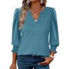 imageXIEERDUO Blouses for Women Dressy Casual 34 Length Sleeve Womens Tops V Neck T Shirts with Smocked CuffsDblue Green