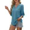 imageXIEERDUO Blouses for Women Dressy Casual 34 Length Sleeve Womens Tops V Neck T Shirts with Smocked CuffsDblue Green