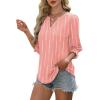 imageXIEERDUO Blouses for Women Dressy Casual 34 Length Sleeve Womens Tops V Neck T Shirts with Smocked CuffsEpink Stripes