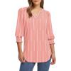 imageXIEERDUO Blouses for Women Dressy Casual 34 Length Sleeve Womens Tops V Neck T Shirts with Smocked CuffsEpink Stripes