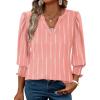 imageXIEERDUO Blouses for Women Dressy Casual 34 Length Sleeve Womens Tops V Neck T Shirts with Smocked CuffsEpink Stripes