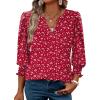 imageXIEERDUO Blouses for Women Dressy Casual 34 Length Sleeve Womens Tops V Neck T Shirts with Smocked CuffsGred Dots
