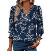 imageXIEERDUO Blouses for Women Dressy Casual 34 Length Sleeve Womens Tops V Neck T Shirts with Smocked CuffsHdark Navy Floral