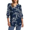 imageXIEERDUO Blouses for Women Dressy Casual 34 Length Sleeve Womens Tops V Neck T Shirts with Smocked CuffsHdark Navy Floral