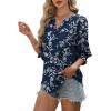 imageXIEERDUO Blouses for Women Dressy Casual 34 Length Sleeve Womens Tops V Neck T Shirts with Smocked CuffsHdark Navy Floral