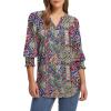 imageXIEERDUO Blouses for Women Dressy Casual 34 Length Sleeve Womens Tops V Neck T Shirts with Smocked CuffsIblue Red Pattern