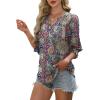 imageXIEERDUO Blouses for Women Dressy Casual 34 Length Sleeve Womens Tops V Neck T Shirts with Smocked CuffsIblue Red Pattern