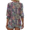 imageXIEERDUO Blouses for Women Dressy Casual 34 Length Sleeve Womens Tops V Neck T Shirts with Smocked CuffsIblue Red Pattern