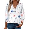 imageXIEERDUO Blouses for Women Dressy Casual 34 Length Sleeve Womens Tops V Neck T Shirts with Smocked CuffsJwhite Blue Floral