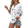 imageXIEERDUO Blouses for Women Dressy Casual 34 Length Sleeve Womens Tops V Neck T Shirts with Smocked CuffsJwhite Blue Floral
