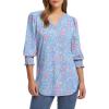 imageXIEERDUO Blouses for Women Dressy Casual 34 Length Sleeve Womens Tops V Neck T Shirts with Smocked CuffsKblue Floral