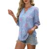 imageXIEERDUO Blouses for Women Dressy Casual 34 Length Sleeve Womens Tops V Neck T Shirts with Smocked CuffsKblue Floral
