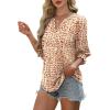 imageXIEERDUO Blouses for Women Dressy Casual 34 Length Sleeve Womens Tops V Neck T Shirts with Smocked CuffsLpink Orange Print