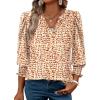 imageXIEERDUO Blouses for Women Dressy Casual 34 Length Sleeve Womens Tops V Neck T Shirts with Smocked CuffsLpink Orange Print