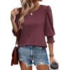 imageXIEERDUO Blouses for Women Dressy Casual 34 Length Sleeve Womens Tops with Smocked CuffsEburgundy