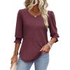 imageXIEERDUO Blouses for Women Dressy Casual 34 Length Sleeve Womens Tops with Smocked CuffsEburgundy