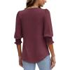 imageXIEERDUO Blouses for Women Dressy Casual 34 Length Sleeve Womens Tops with Smocked CuffsEburgundy