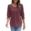 imageXIEERDUO Blouses for Women Dressy Casual 34 Length Sleeve Womens Tops with Smocked CuffsEburgundy