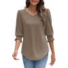 imageXIEERDUO Blouses for Women Dressy Casual 34 Length Sleeve Womens Tops with Smocked CuffsEcoffee Grey