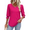 imageXIEERDUO Blouses for Women Dressy Casual 34 Length Sleeve Womens Tops with Smocked CuffsEhot Pink