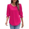 imageXIEERDUO Blouses for Women Dressy Casual 34 Length Sleeve Womens Tops with Smocked CuffsEhot Pink