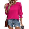 imageXIEERDUO Blouses for Women Dressy Casual 34 Length Sleeve Womens Tops with Smocked CuffsEhot Pink