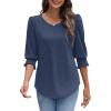 imageXIEERDUO Blouses for Women Dressy Casual 34 Length Sleeve Womens Tops with Smocked CuffsEnavy Blue