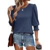 imageXIEERDUO Blouses for Women Dressy Casual 34 Length Sleeve Womens Tops with Smocked CuffsEnavy Blue