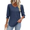 imageXIEERDUO Blouses for Women Dressy Casual 34 Length Sleeve Womens Tops with Smocked CuffsEnavy Blue
