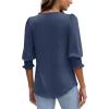 imageXIEERDUO Blouses for Women Dressy Casual 34 Length Sleeve Womens Tops with Smocked CuffsEnavy Blue