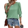imageXIEERDUO Blouses for Women Dressy Casual 34 Length Sleeve Womens Tops with Smocked CuffsEpea Green