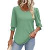 imageXIEERDUO Blouses for Women Dressy Casual 34 Length Sleeve Womens Tops with Smocked CuffsEpea Green