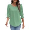 imageXIEERDUO Blouses for Women Dressy Casual 34 Length Sleeve Womens Tops with Smocked CuffsEpea Green