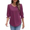 imageXIEERDUO Blouses for Women Dressy Casual 34 Length Sleeve Womens Tops with Smocked CuffsEpurple Red