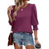 imageXIEERDUO Blouses for Women Dressy Casual 34 Length Sleeve Womens Tops with Smocked CuffsEpurple Red