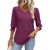 imageXIEERDUO Blouses for Women Dressy Casual 34 Length Sleeve Womens Tops with Smocked CuffsEpurple Red