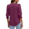 imageXIEERDUO Blouses for Women Dressy Casual 34 Length Sleeve Womens Tops with Smocked CuffsEpurple Red