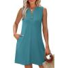 imageXIEERDUO Summer Dresses for Women 2025 Beach Vacation Clothes V Neck Button Sundresses with PocketsPlain Blue