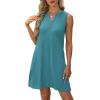 imageXIEERDUO Summer Dresses for Women 2025 Beach Vacation Clothes V Neck Button Sundresses with PocketsPlain Blue