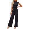 imageXIEERDUO Two Piece Lounge Sets for Women Mock Neck Cap Sleeve Tops Wide Leg Casual Pants Summer Beach Vacation Travel OutfitBlack