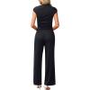 imageXIEERDUO Two Piece Lounge Sets for Women Mock Neck Cap Sleeve Tops Wide Leg Casual Pants Summer Beach Vacation Travel OutfitBlack