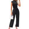 imageXIEERDUO Two Piece Lounge Sets for Women Mock Neck Cap Sleeve Tops Wide Leg Casual Pants Summer Beach Vacation Travel OutfitBlack