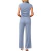 imageXIEERDUO Two Piece Lounge Sets for Women Mock Neck Cap Sleeve Tops Wide Leg Casual Pants Summer Beach Vacation Travel OutfitBlue