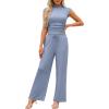 imageXIEERDUO Two Piece Lounge Sets for Women Mock Neck Cap Sleeve Tops Wide Leg Casual Pants Summer Beach Vacation Travel OutfitBlue