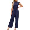 imageXIEERDUO Two Piece Lounge Sets for Women Mock Neck Cap Sleeve Tops Wide Leg Casual Pants Summer Beach Vacation Travel OutfitDark Blue