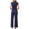 imageXIEERDUO Two Piece Lounge Sets for Women Mock Neck Cap Sleeve Tops Wide Leg Casual Pants Summer Beach Vacation Travel OutfitDark Blue