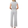 imageXIEERDUO Two Piece Lounge Sets for Women Mock Neck Cap Sleeve Tops Wide Leg Casual Pants Summer Beach Vacation Travel OutfitGrey